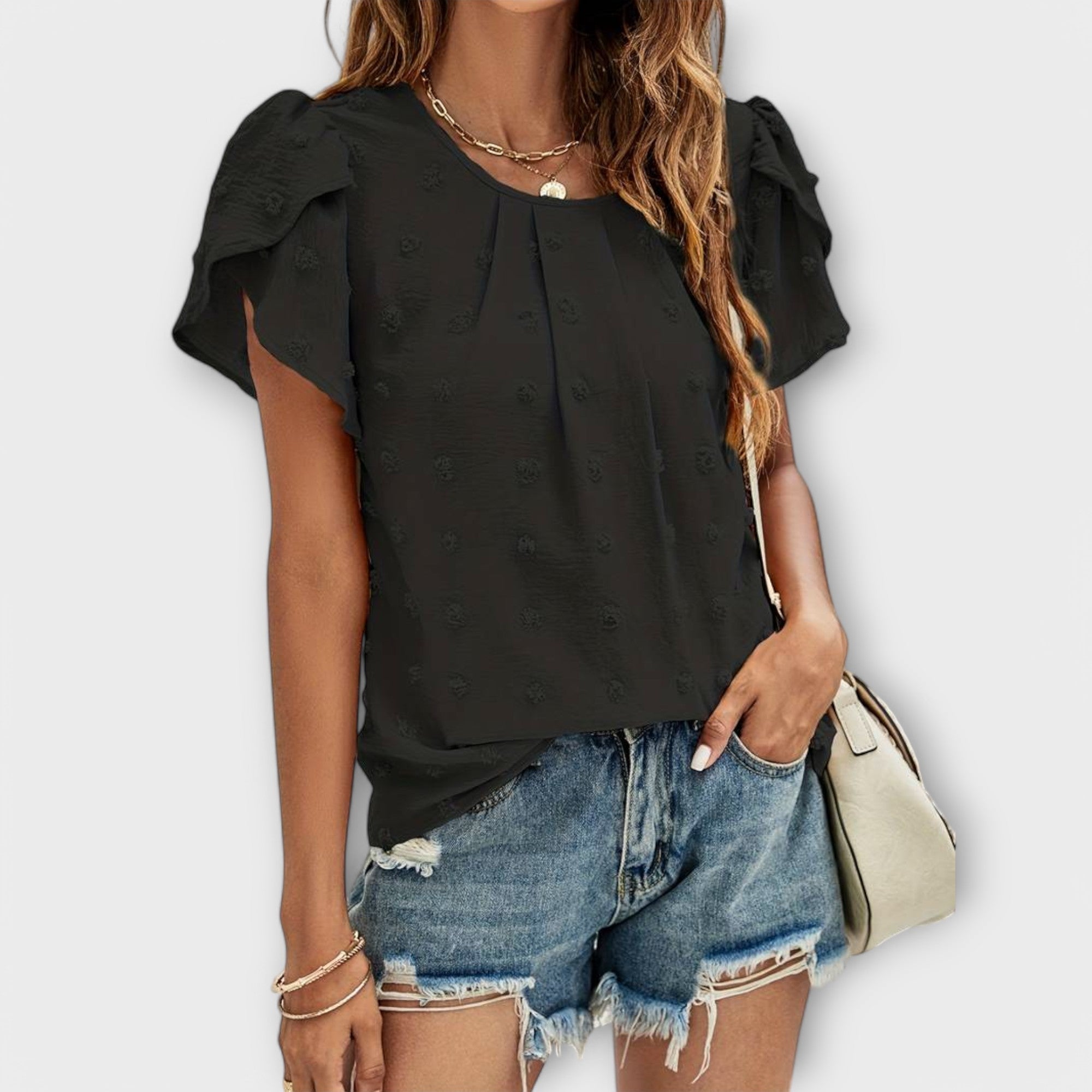 Ismara | Blouse à Pois Suisses et Manches Texturées