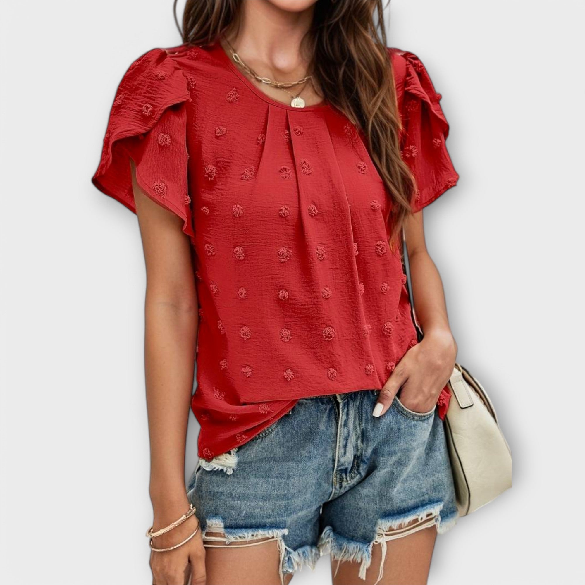 Ismara | Blouse à Pois Suisses et Manches Texturées