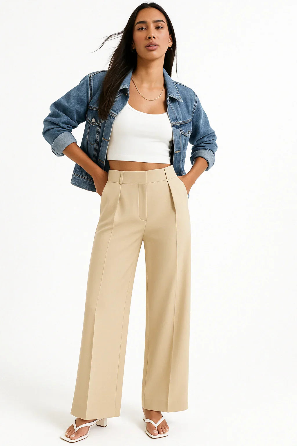Anissa – Pantalon Taille Haute en Lin Plissé