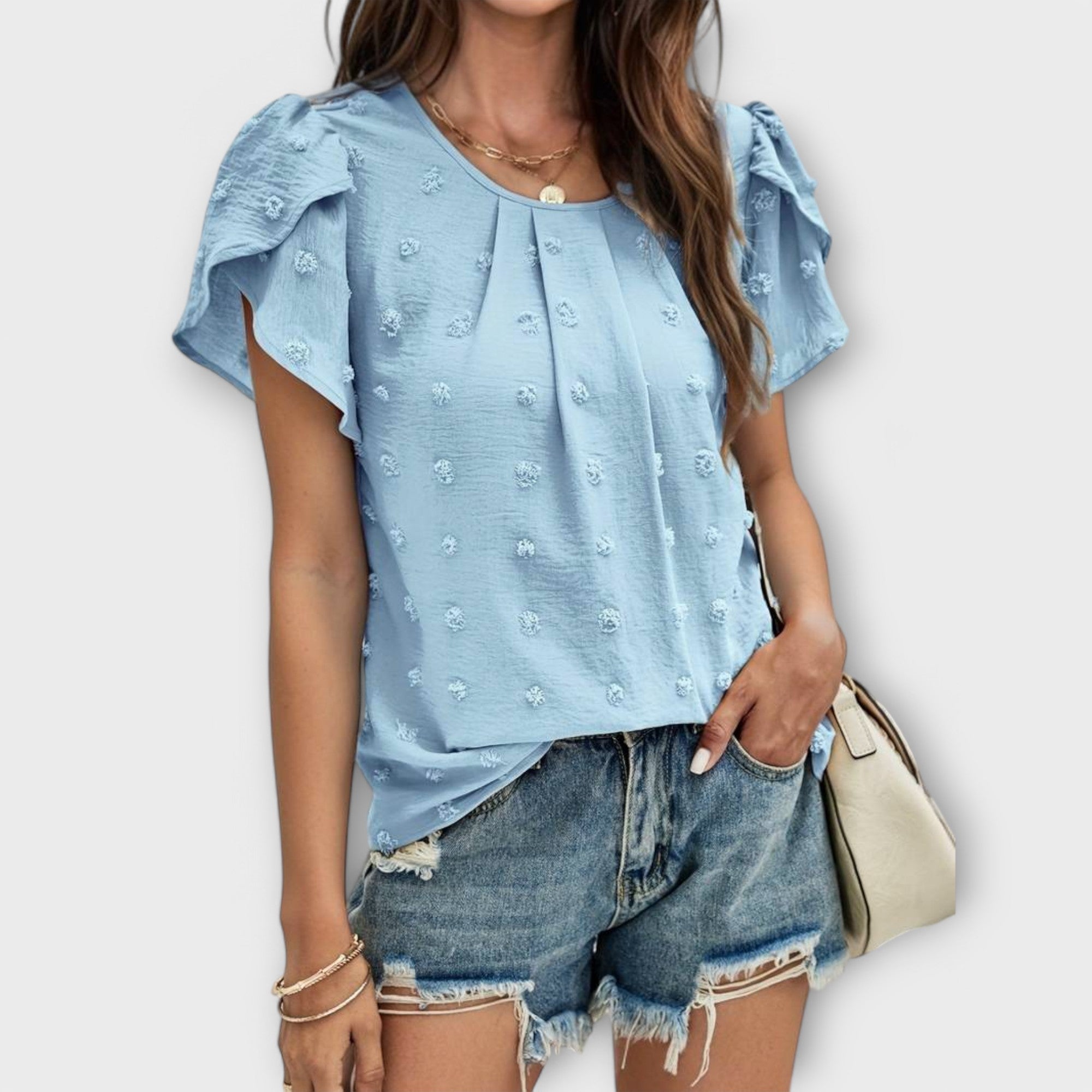Ismara | Blouse à Pois Suisses et Manches Texturées