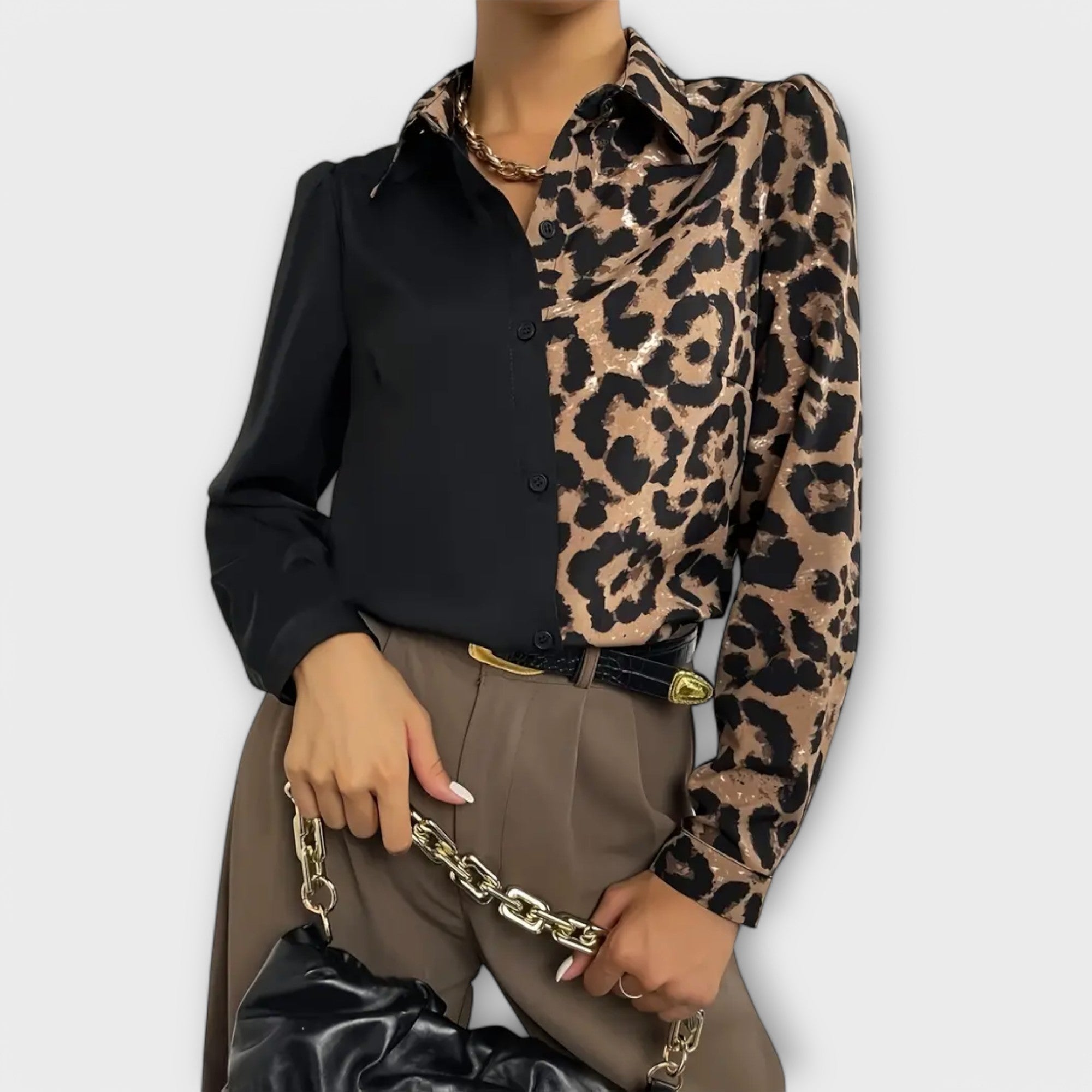 Serenna | Blouse Bicolore au Détail Léopard