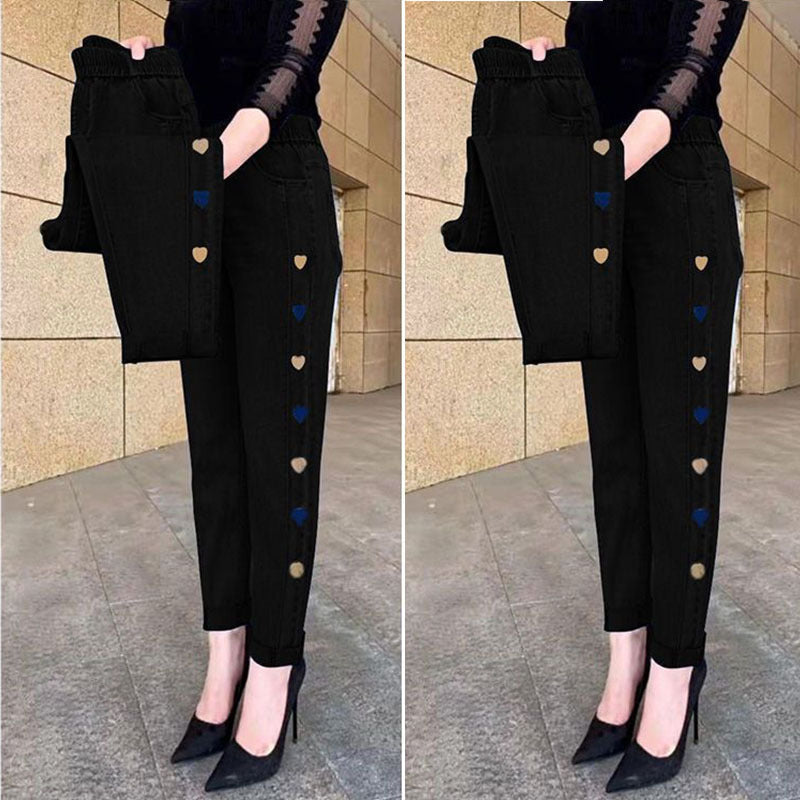 Soraya - Jeans Femme Hautement Élastiques avec Broderie Motif Cœur