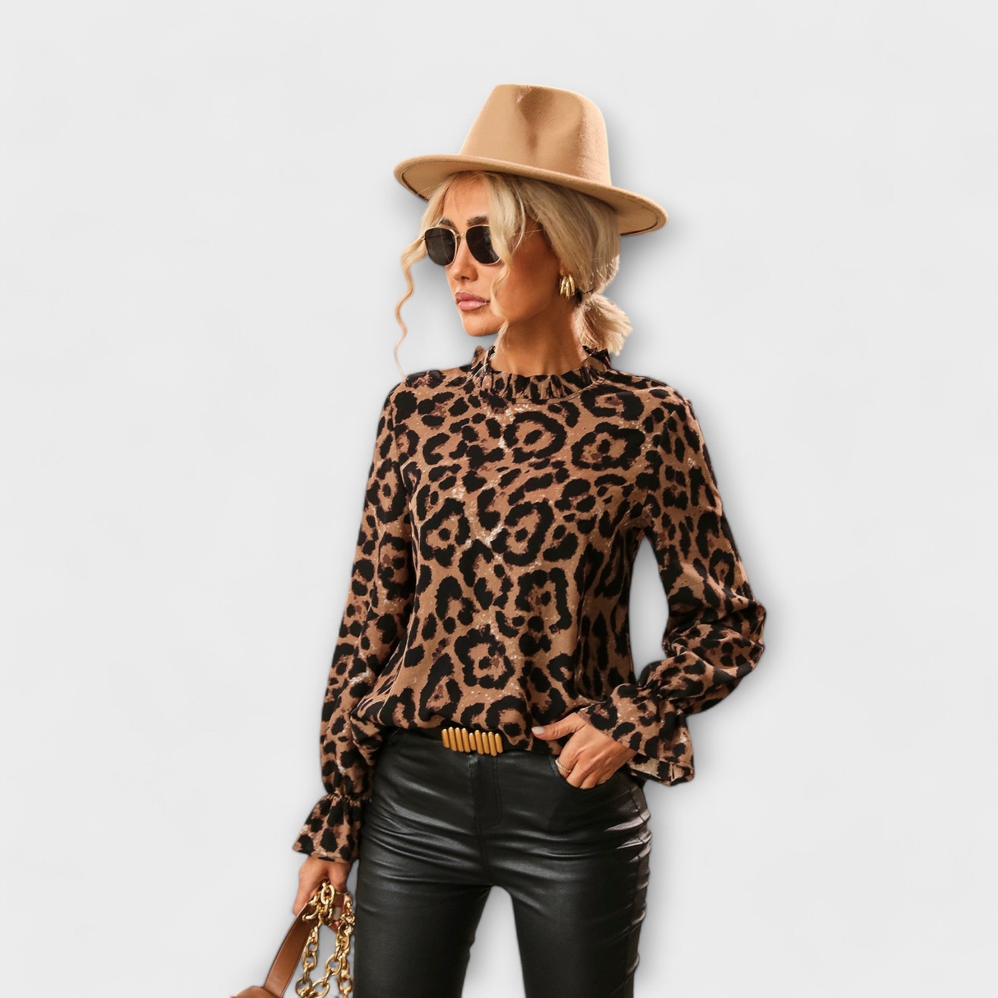Valenya | Blouse à Imprimé Léopard et Col Plissé