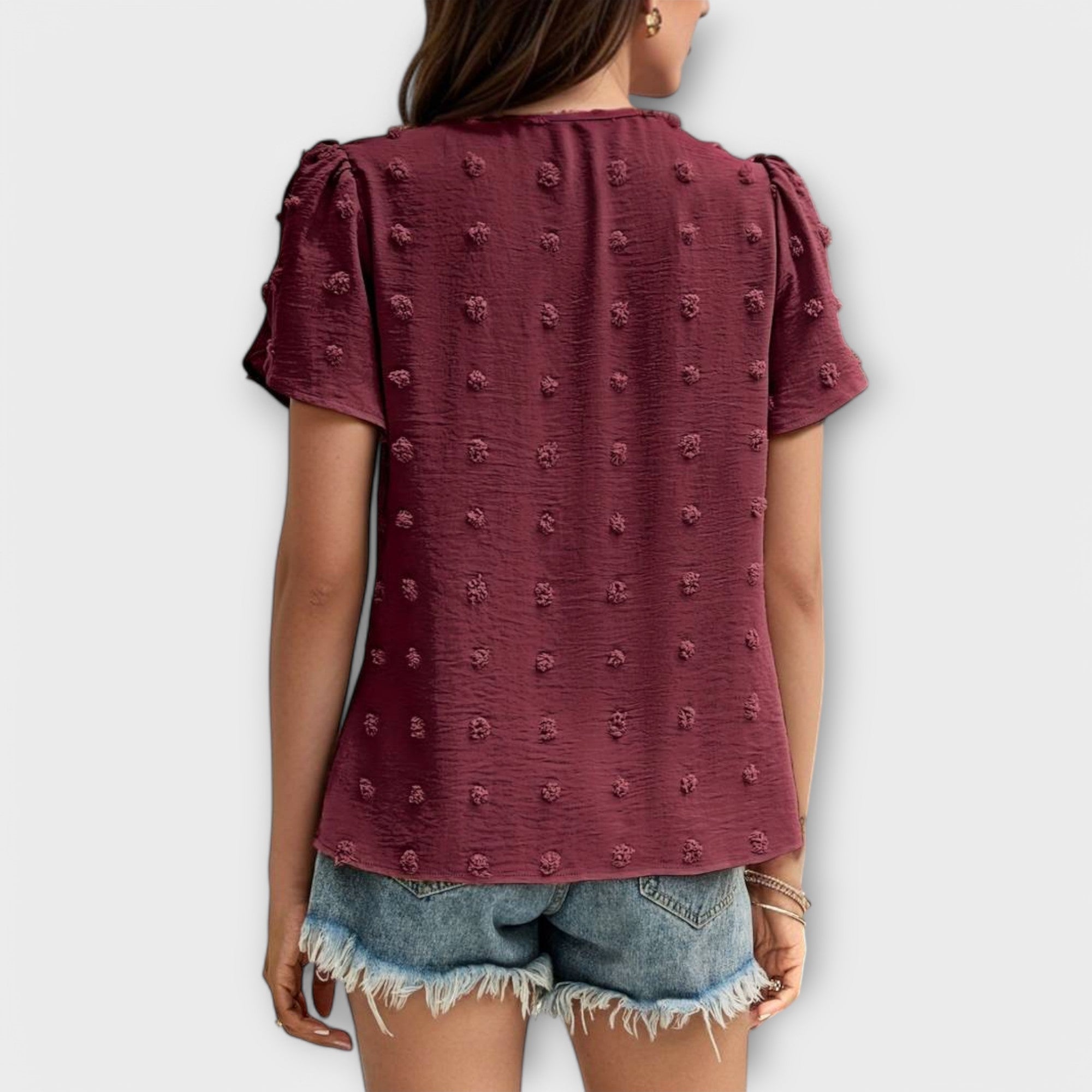 Ismara | Blouse à Pois Suisses et Manches Texturées