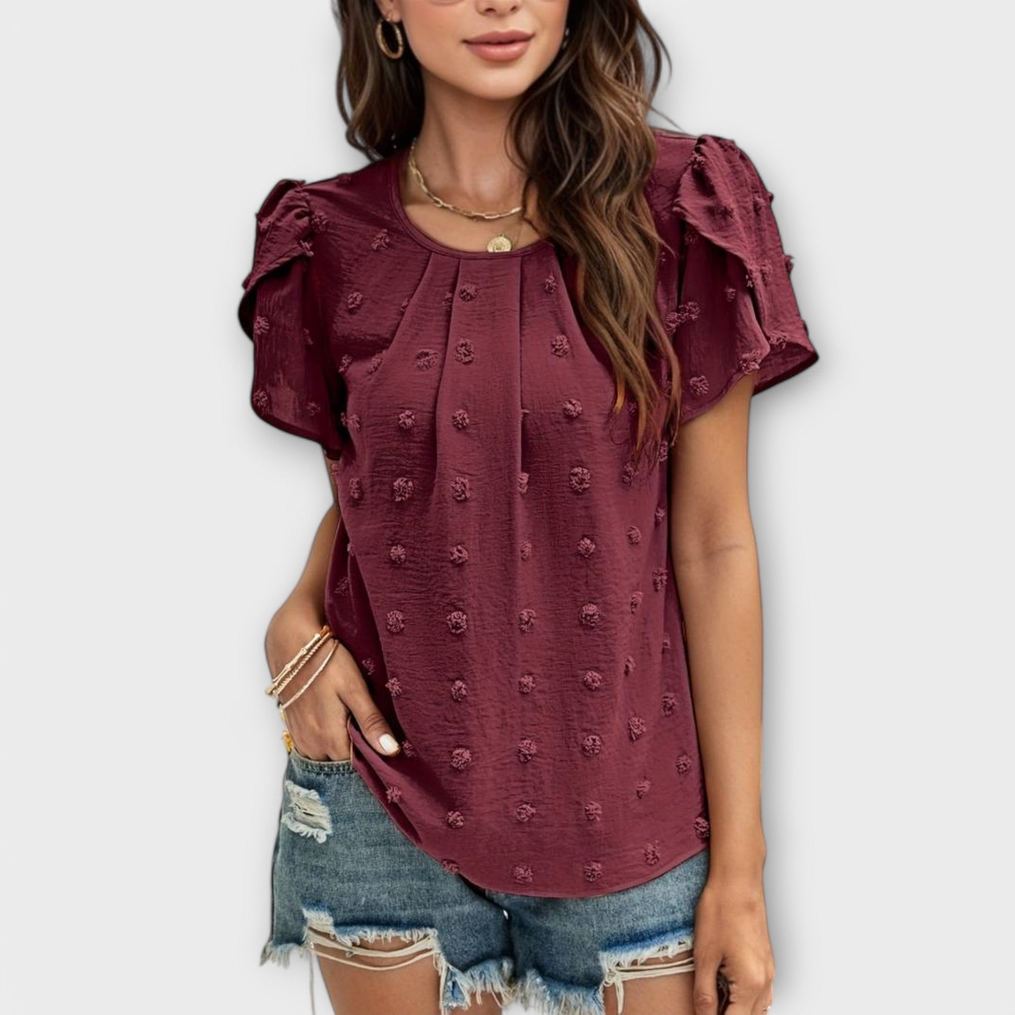 Ismara | Blouse à Pois Suisses et Manches Texturées