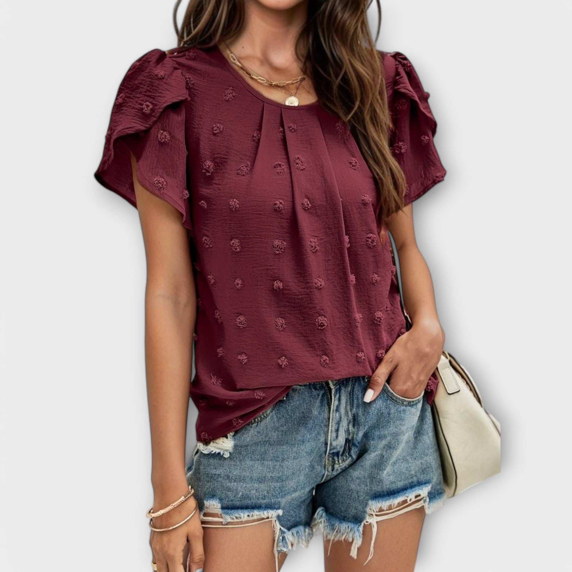 Ismara | Blouse à Pois Suisses et Manches Texturées