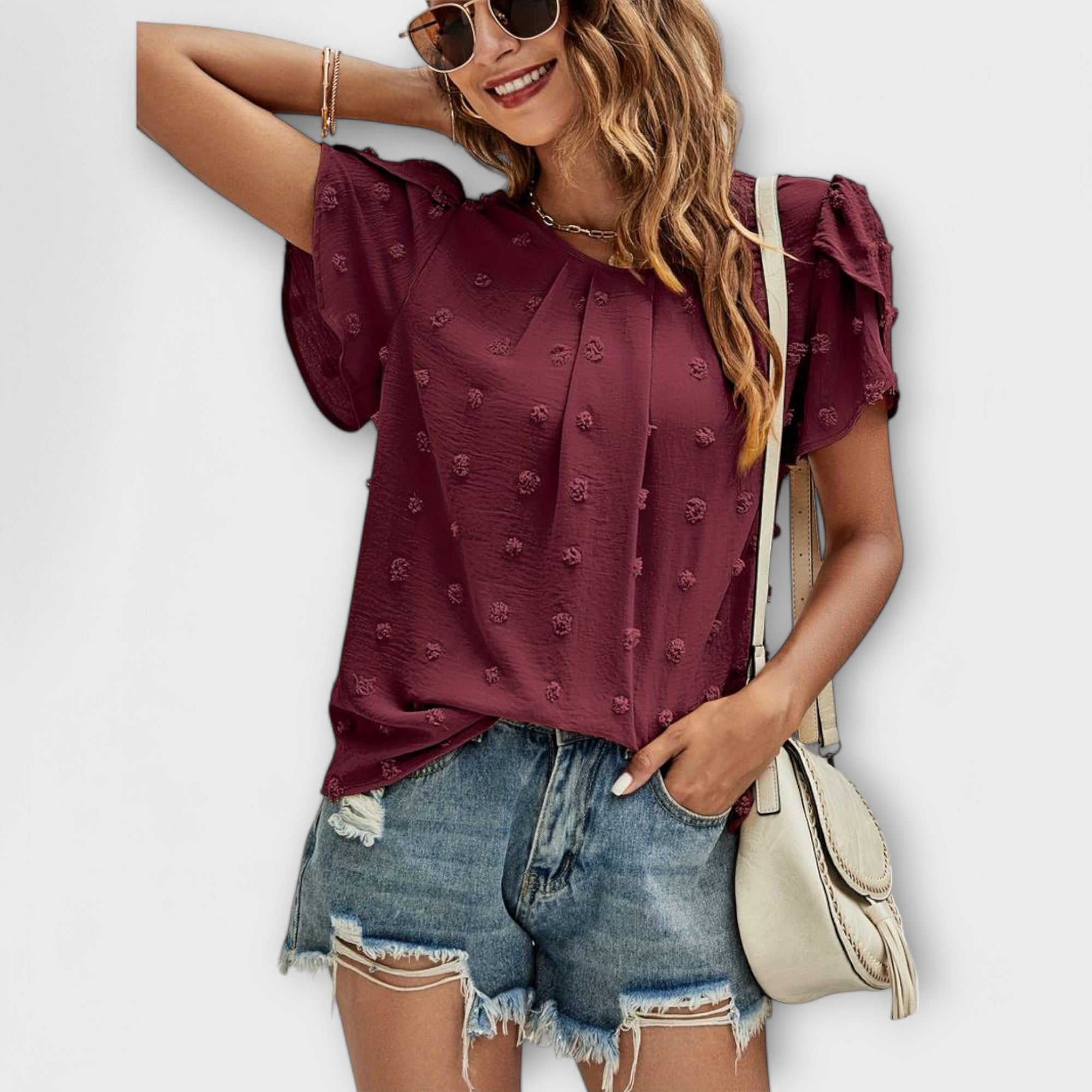 Ismara | Blouse à Pois Suisses et Manches Texturées