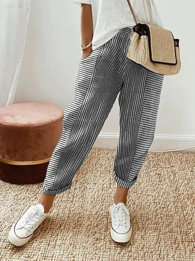 Élyane – Pantalon Rayé Léger et Élégant