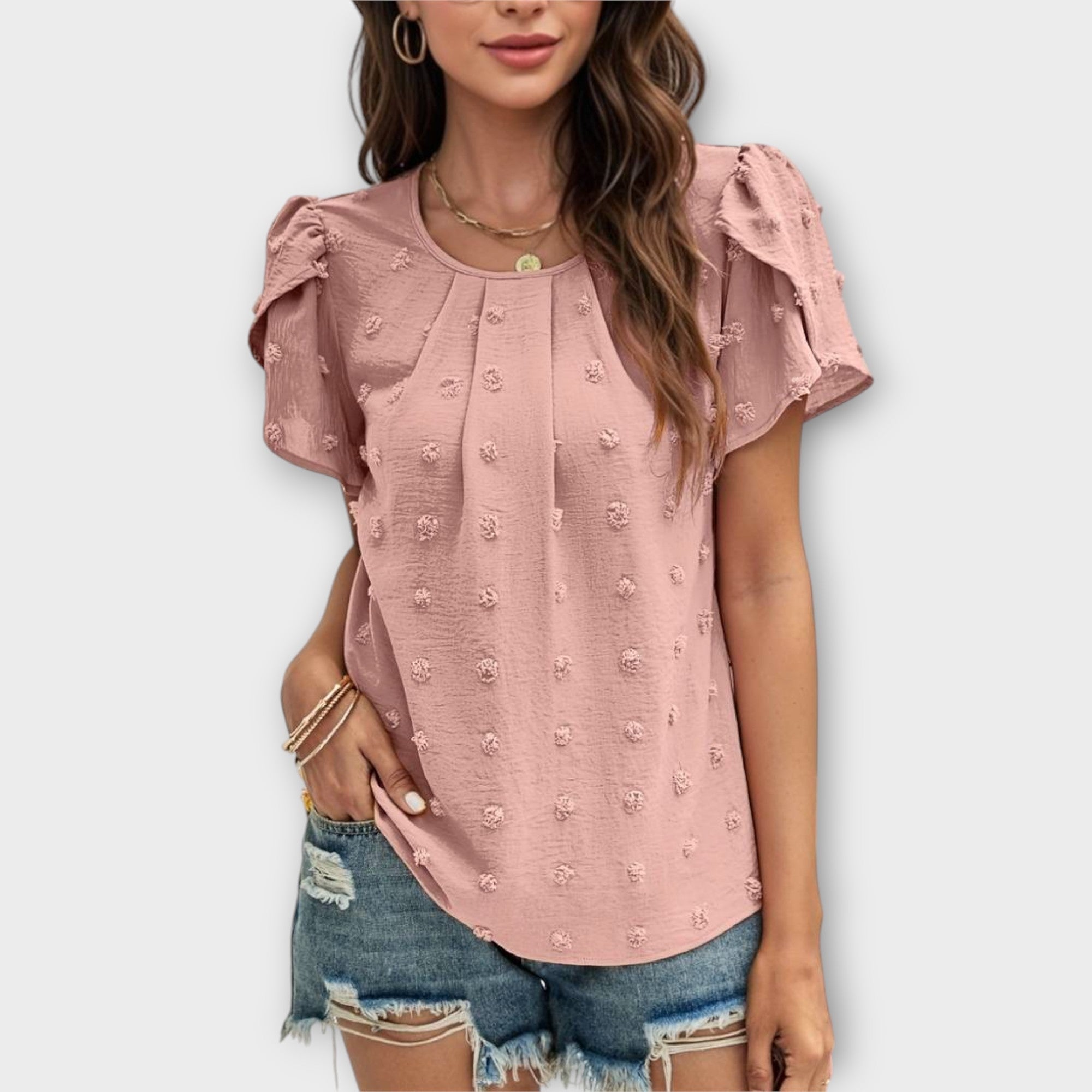 Ismara | Blouse à Pois Suisses et Manches Texturées
