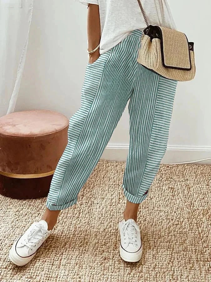 Élyane – Pantalon Rayé Léger et Élégant