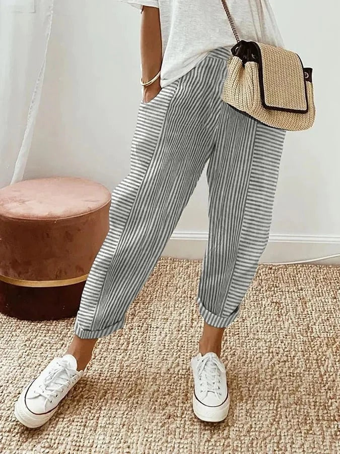 Élyane – Pantalon Rayé Léger et Élégant