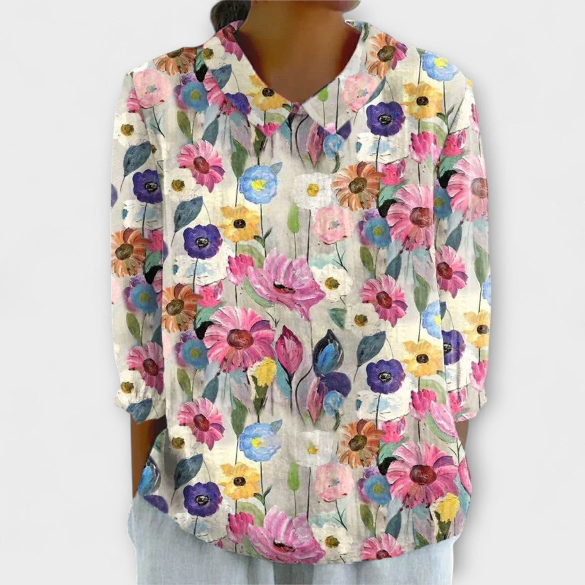 Kelly - Chemisier en Coton-Lin à Motif Floral Vintage