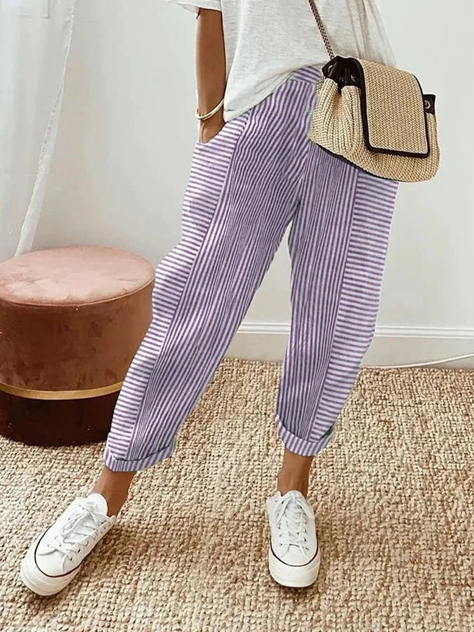 Élyane – Pantalon Rayé Léger et Élégant