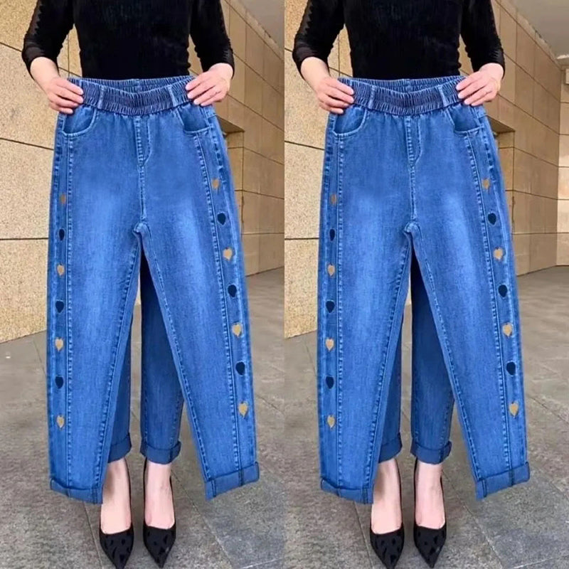Soraya - Jeans Femme Hautement Élastiques avec Broderie Motif Cœur