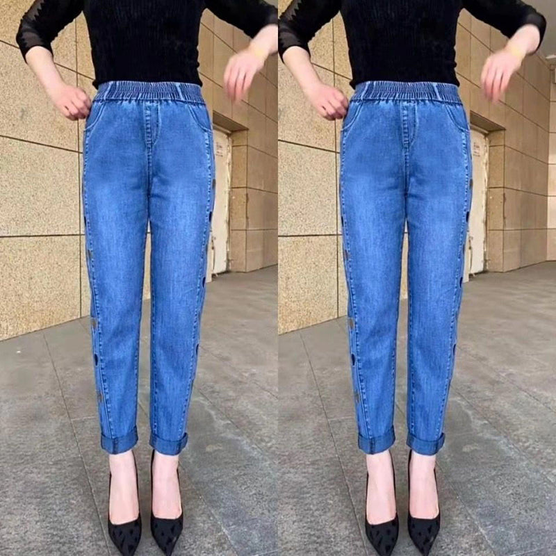 Soraya - Jeans Femme Hautement Élastiques avec Broderie Motif Cœur