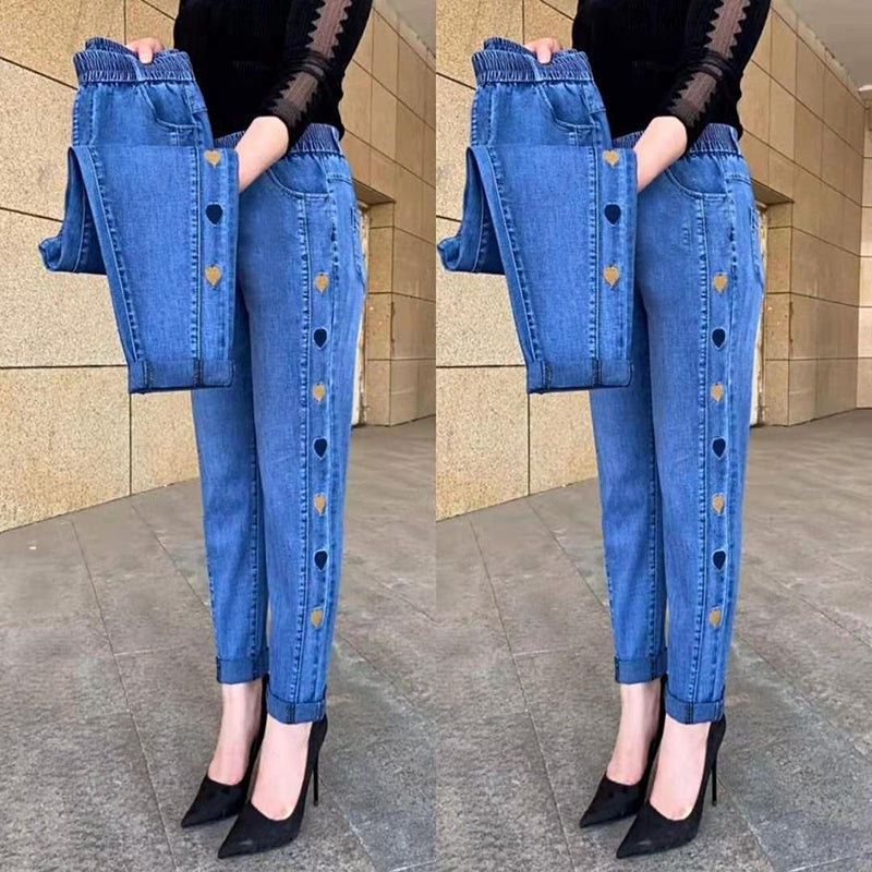 Soraya - Jeans Femme Hautement Élastiques avec Broderie Motif Cœur