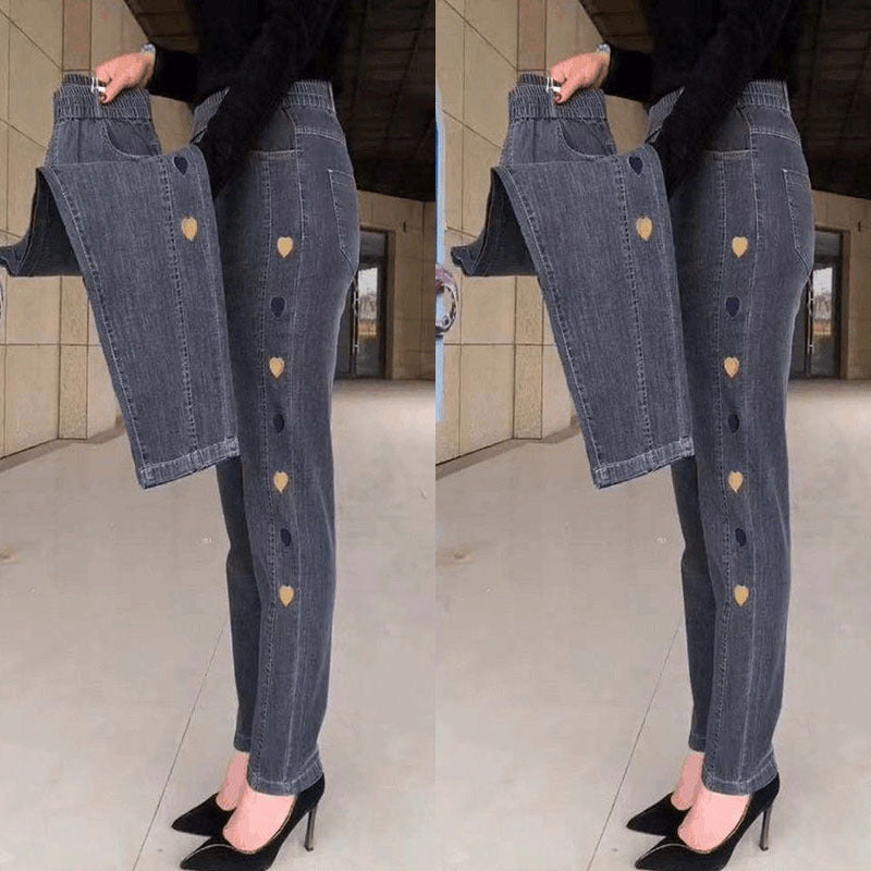 Soraya - Jeans Femme Hautement Élastiques avec Broderie Motif Cœur