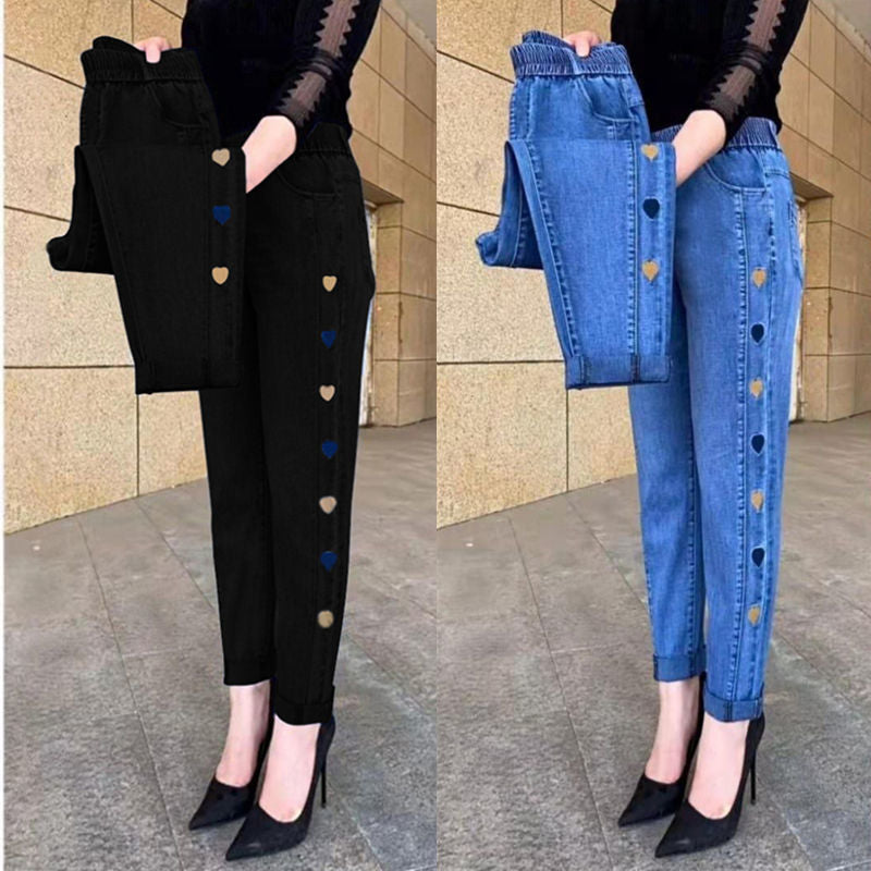 Soraya - Jeans Femme Hautement Élastiques avec Broderie Motif Cœur