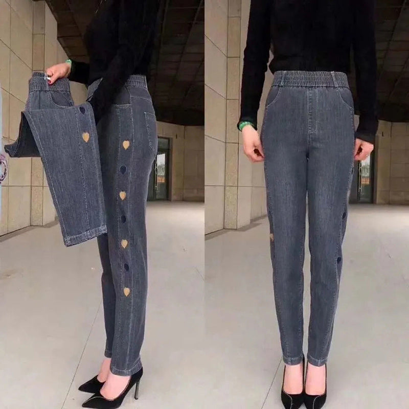 Soraya - Jeans Femme Hautement Élastiques avec Broderie Motif Cœur